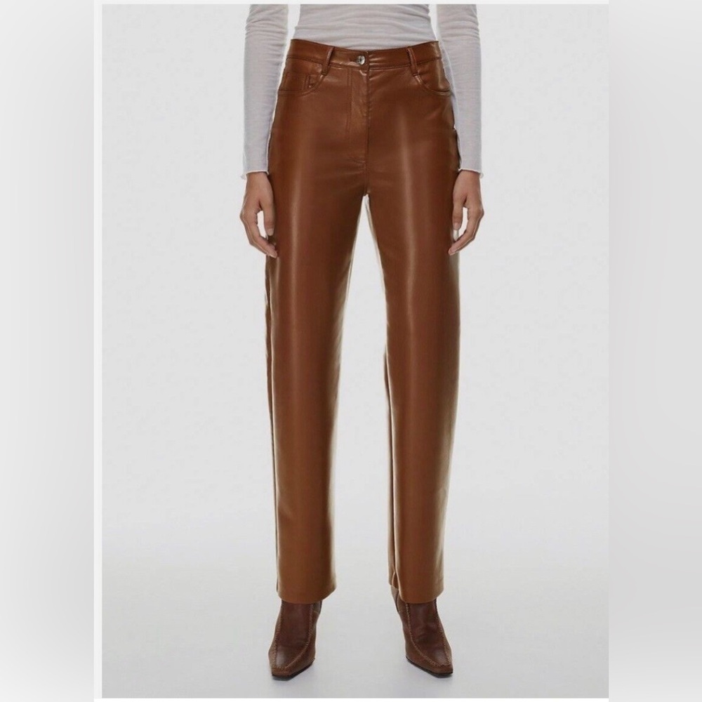ARITZIA WILFRED Faux Leather 5-pocket Pants in Cognac Brown, Size Small